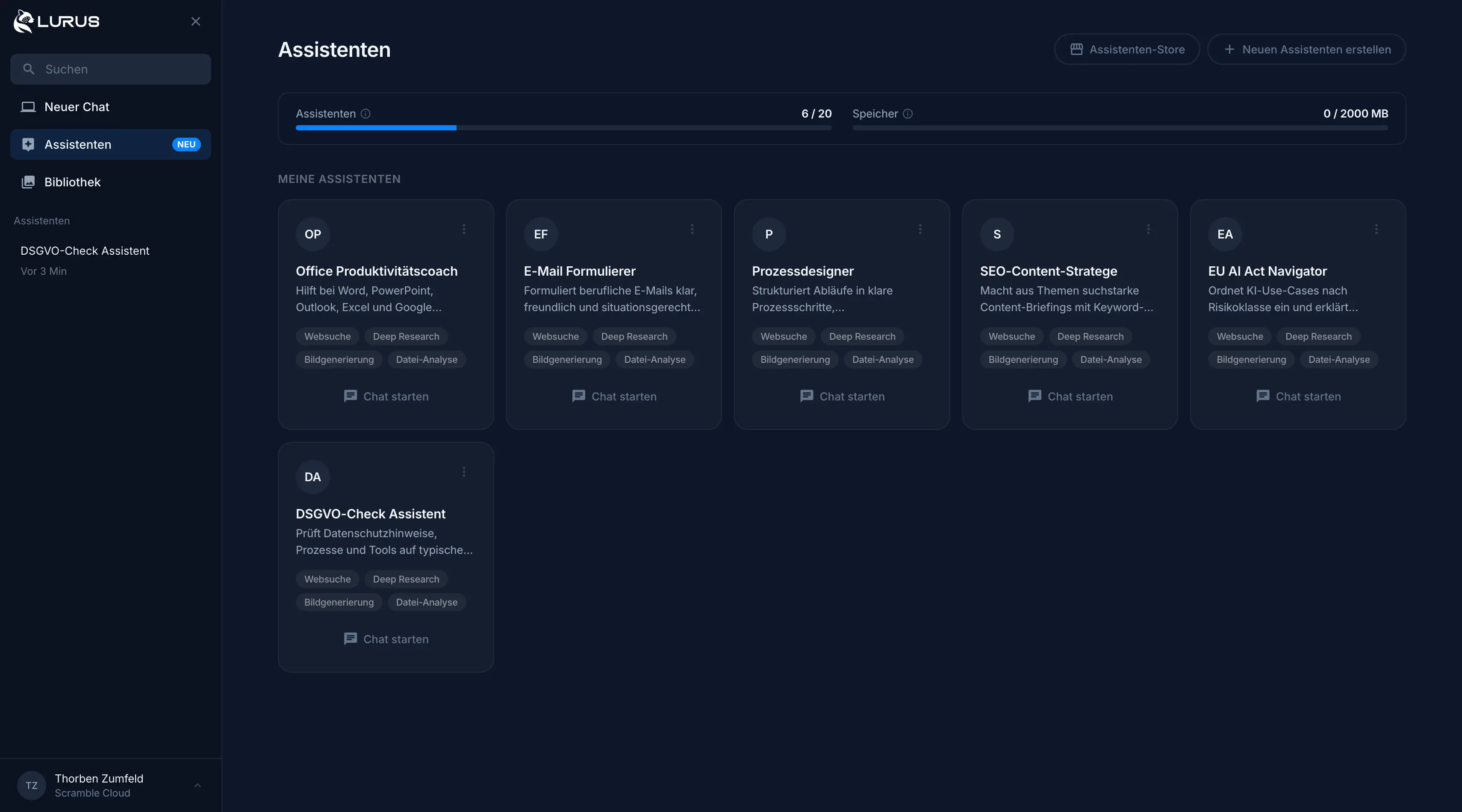 Lurus Assistenten Übersicht mit individuellen KI-Assistenten