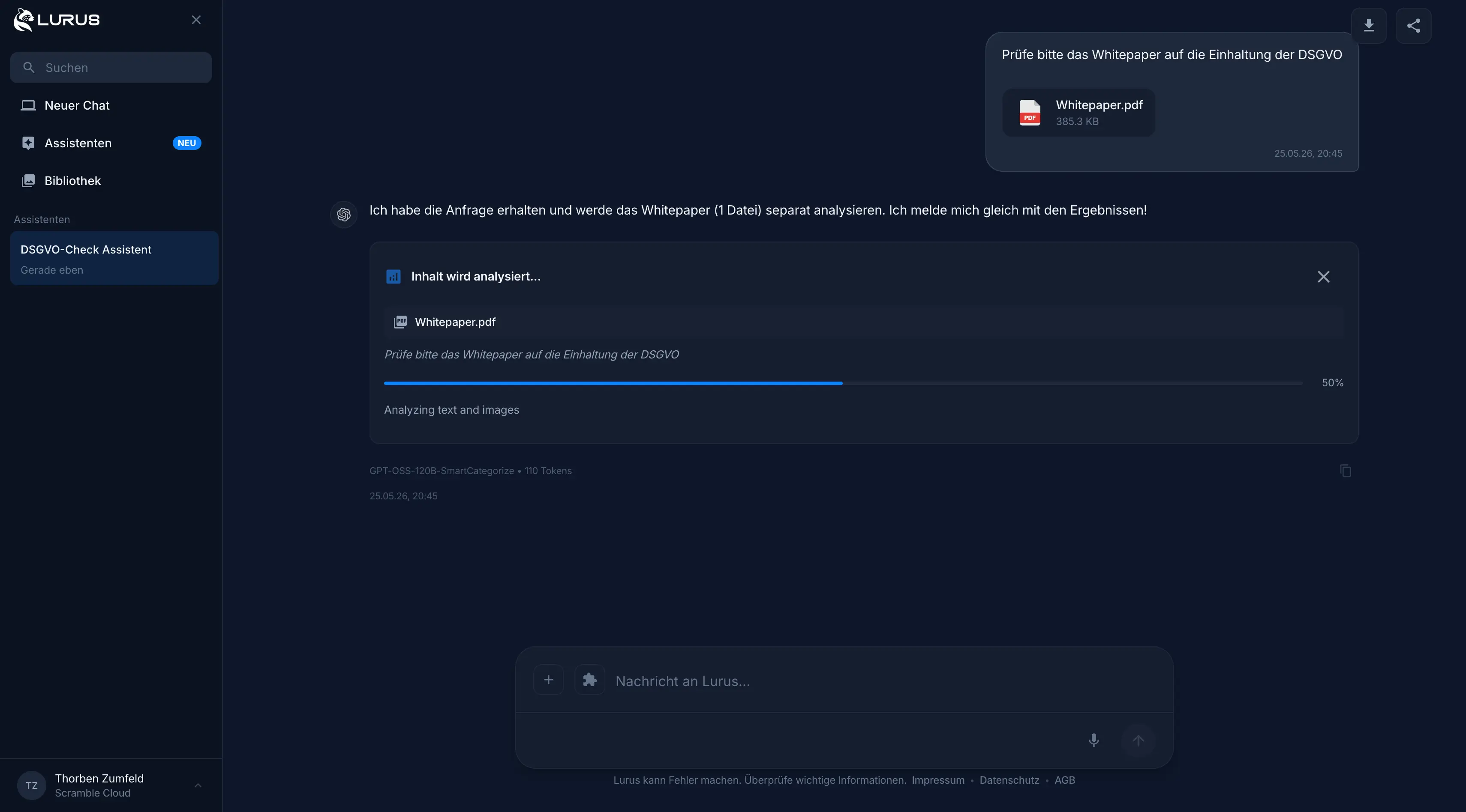 Lurus Chat mit ausgewähltem Assistenten für spezialisierte Unterstützung