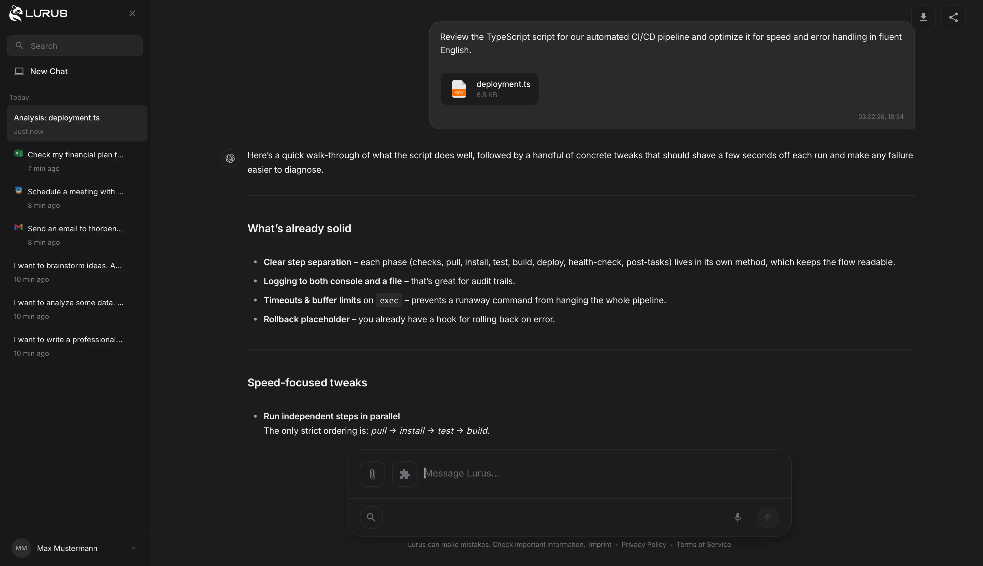 Lurus AI agent interface in dark mode – Developer