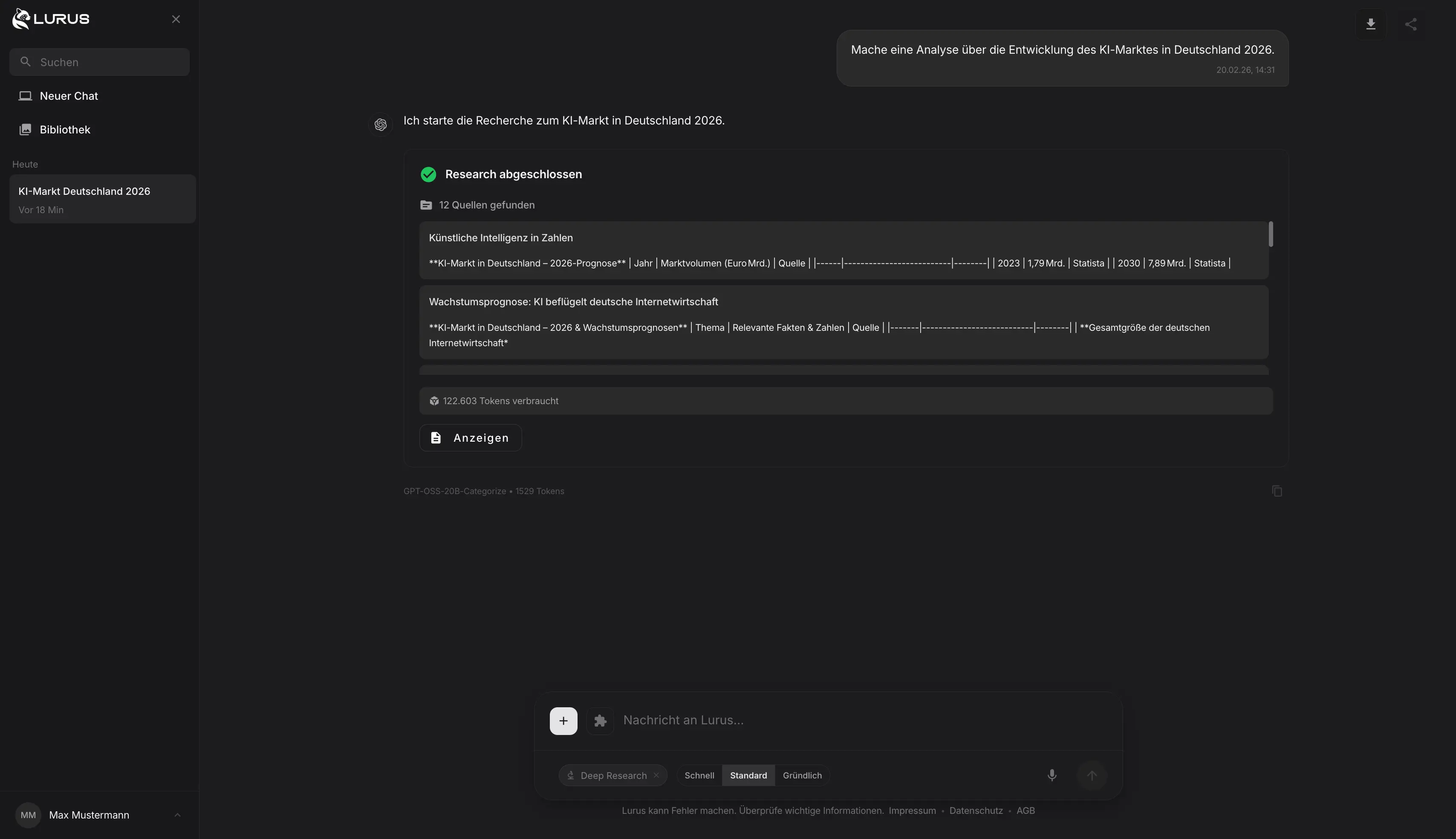 Lurus – Deep Research mit Multi-Agenten – Screenshot
