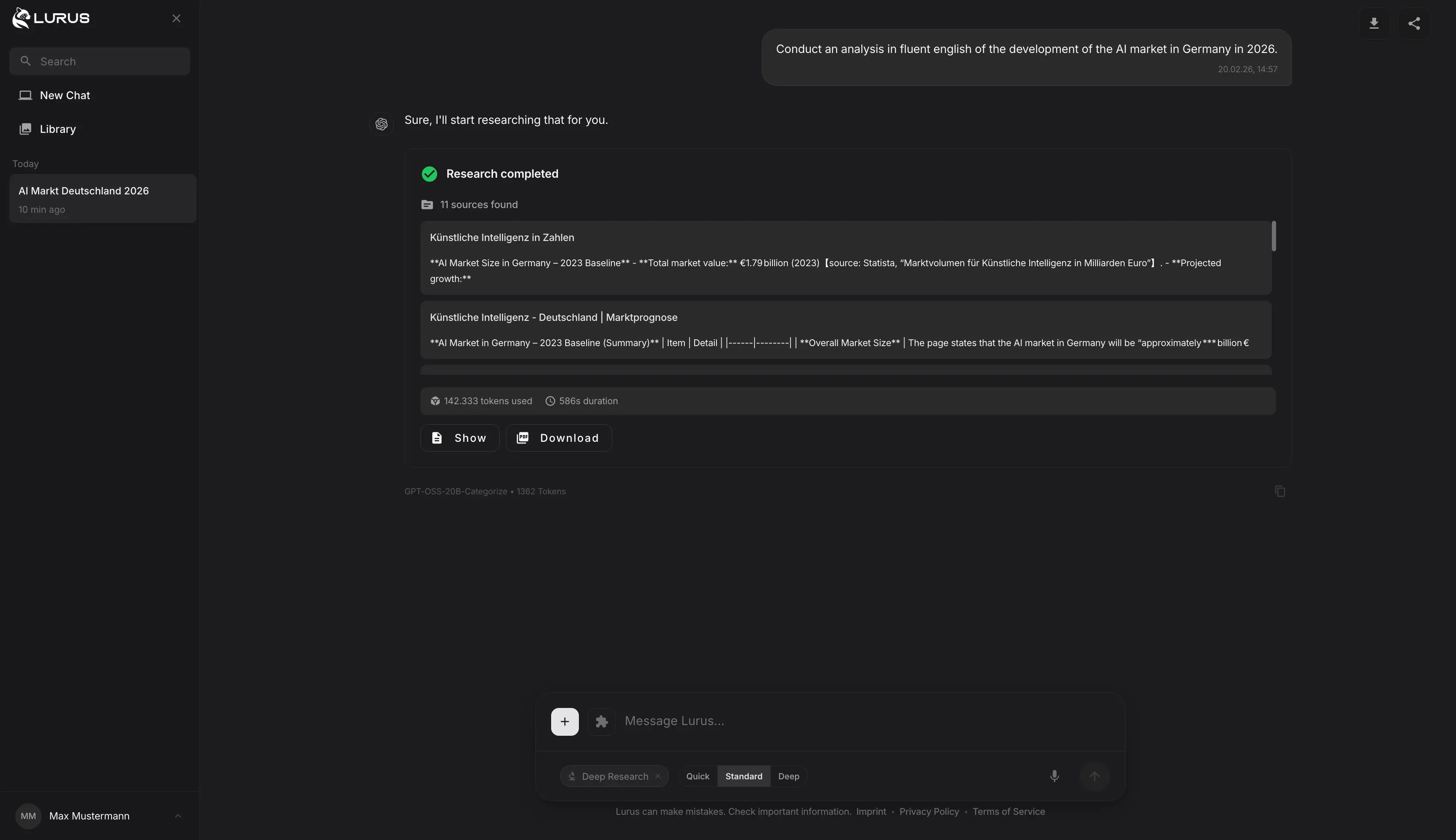 Lurus – Deep Research with Multi-Agents – Screenshot
