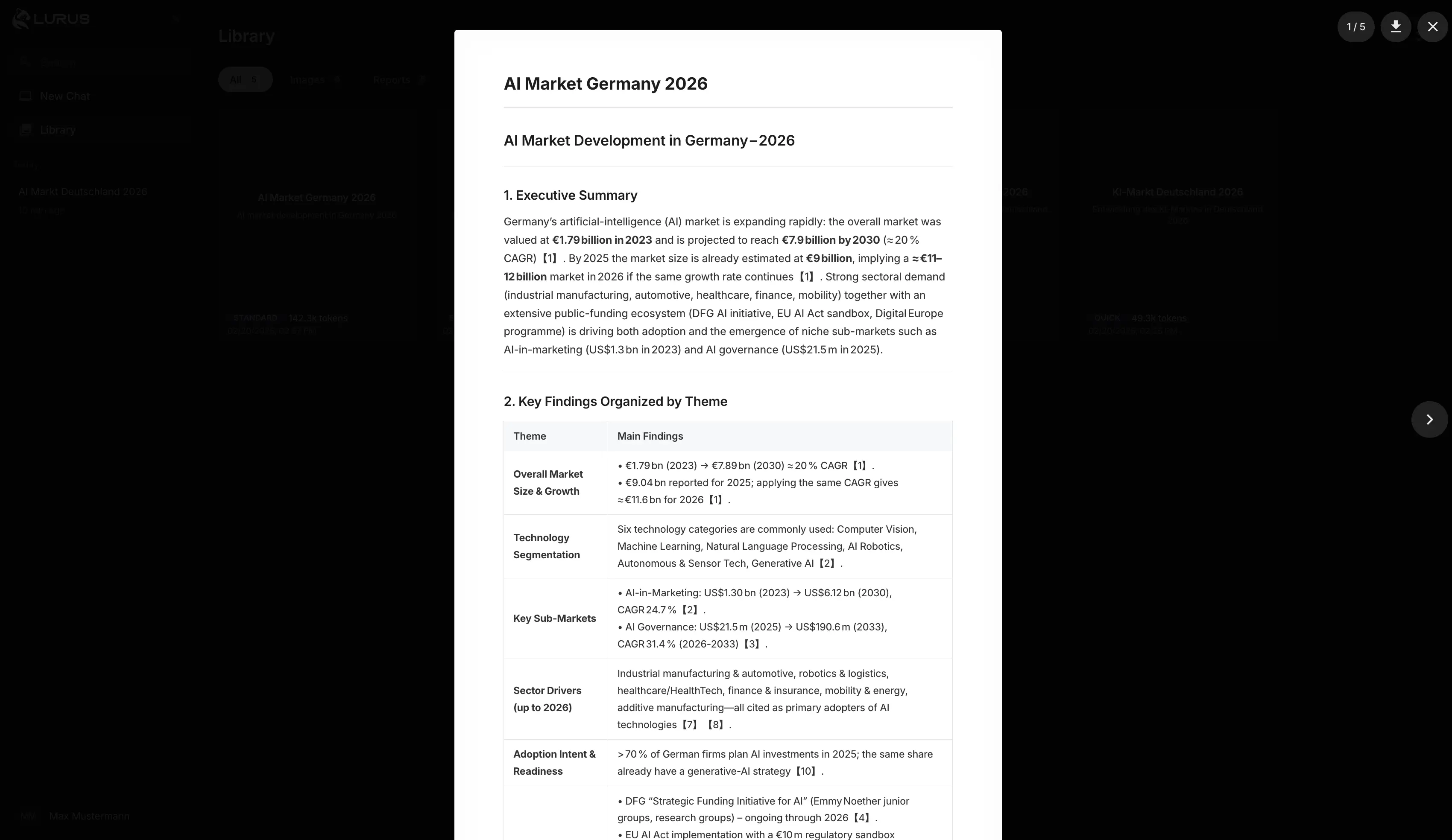 Lurus – Structured Research Reports with Citations – Screenshot