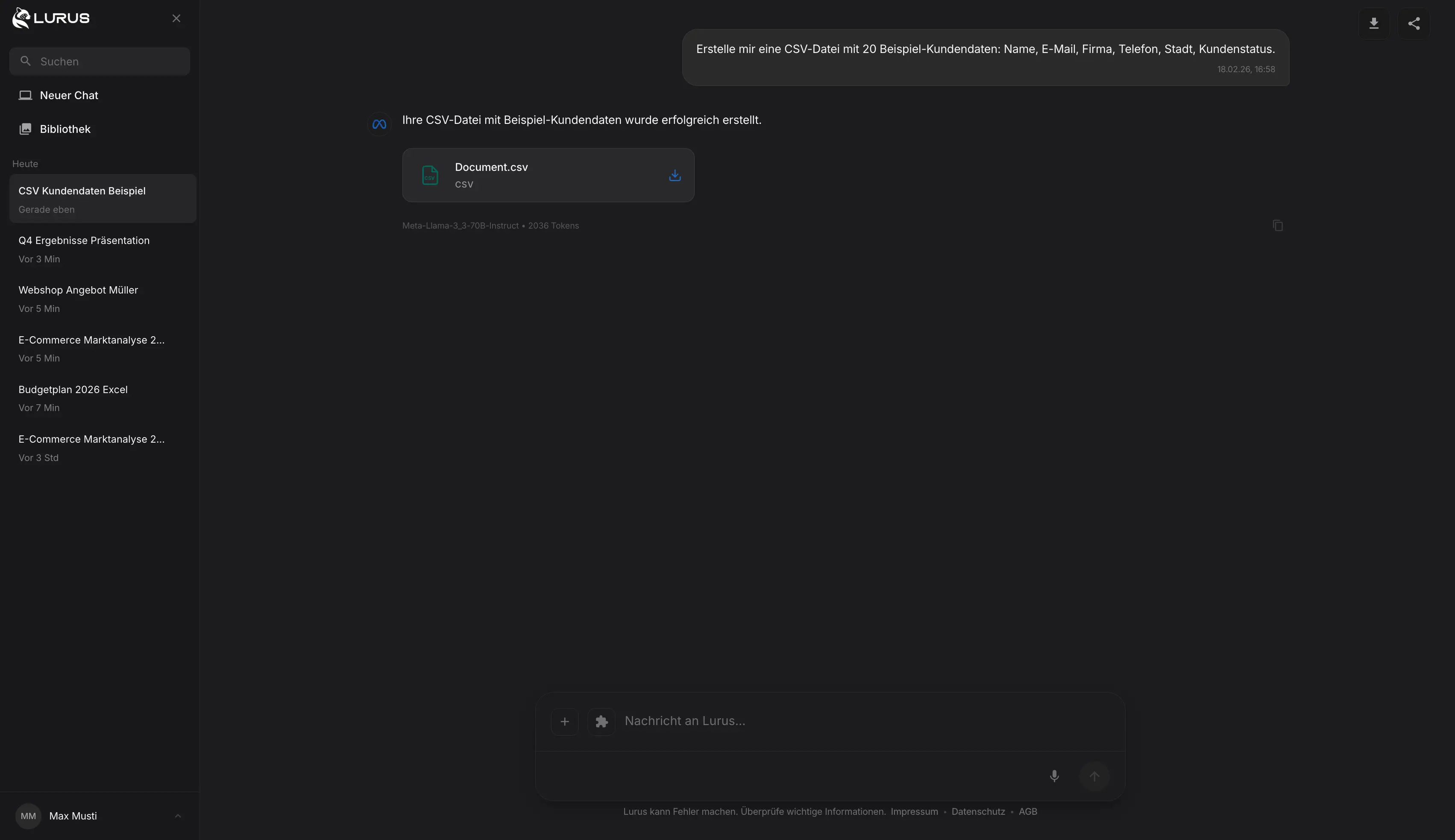 Lurus Dateigenerierung – CSV