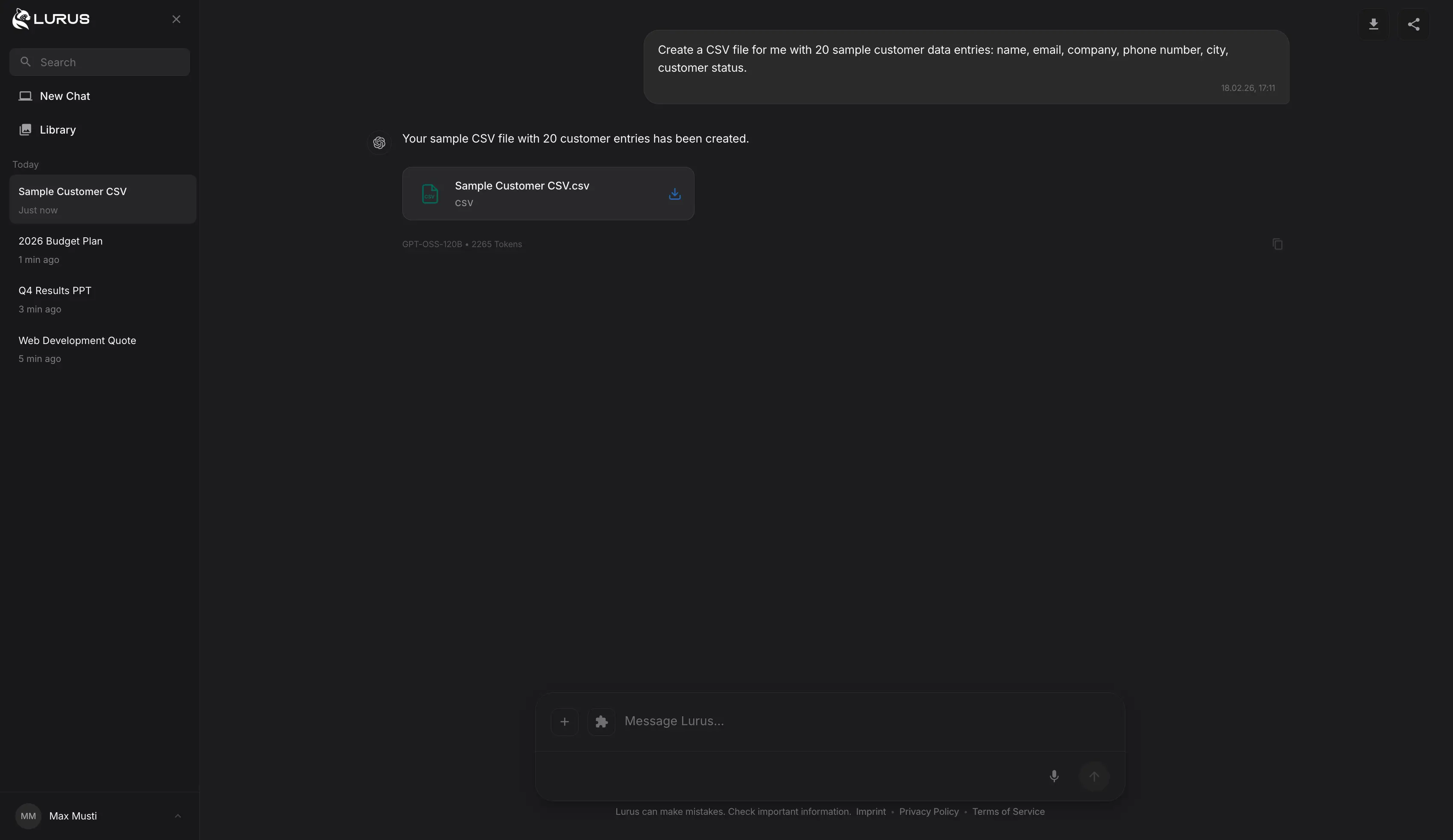 Lurus Document Generation – CSV