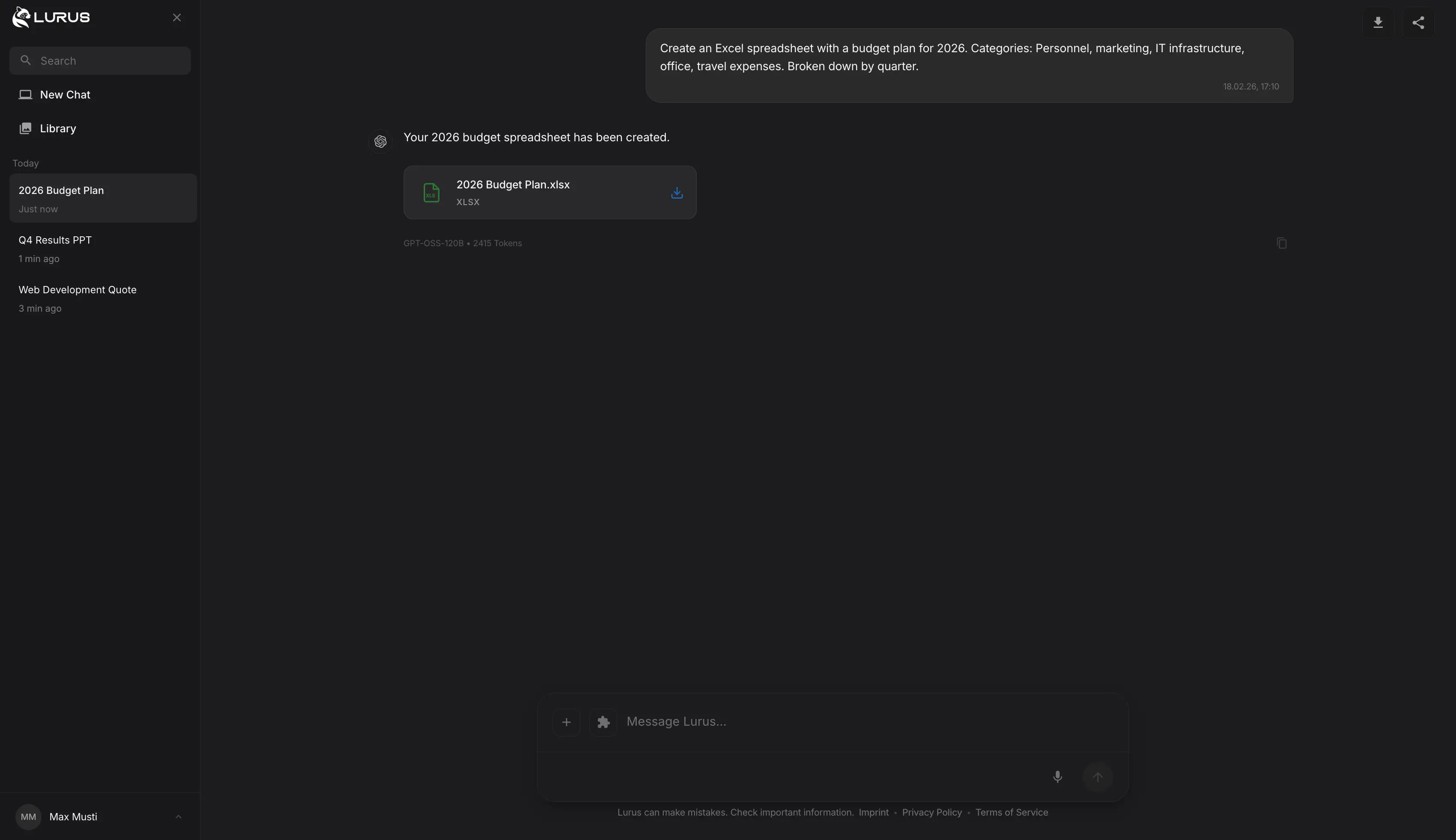 Lurus Document Generation – Excel