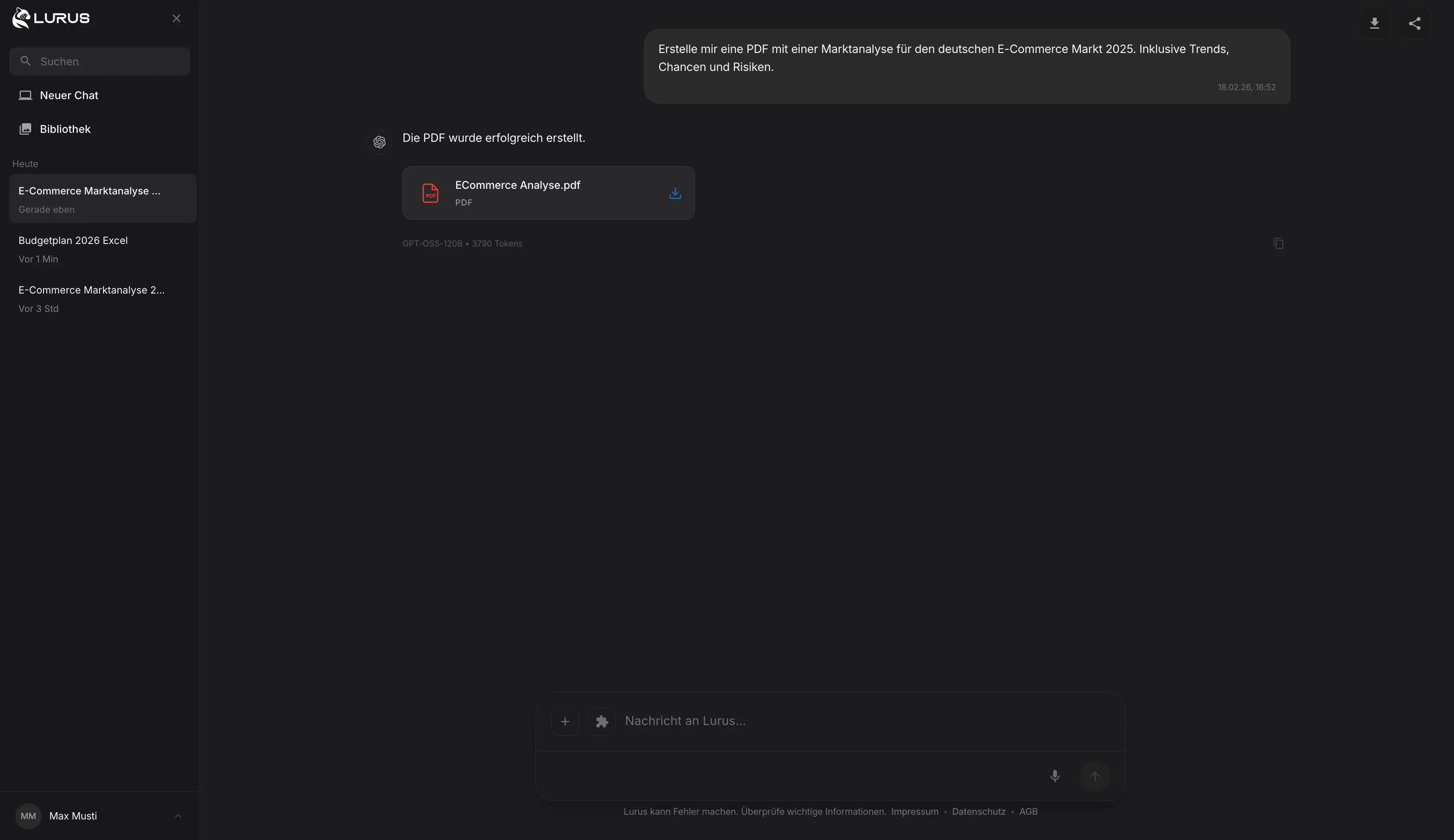 Lurus Dateigenerierung – PDF erstellen im Chat