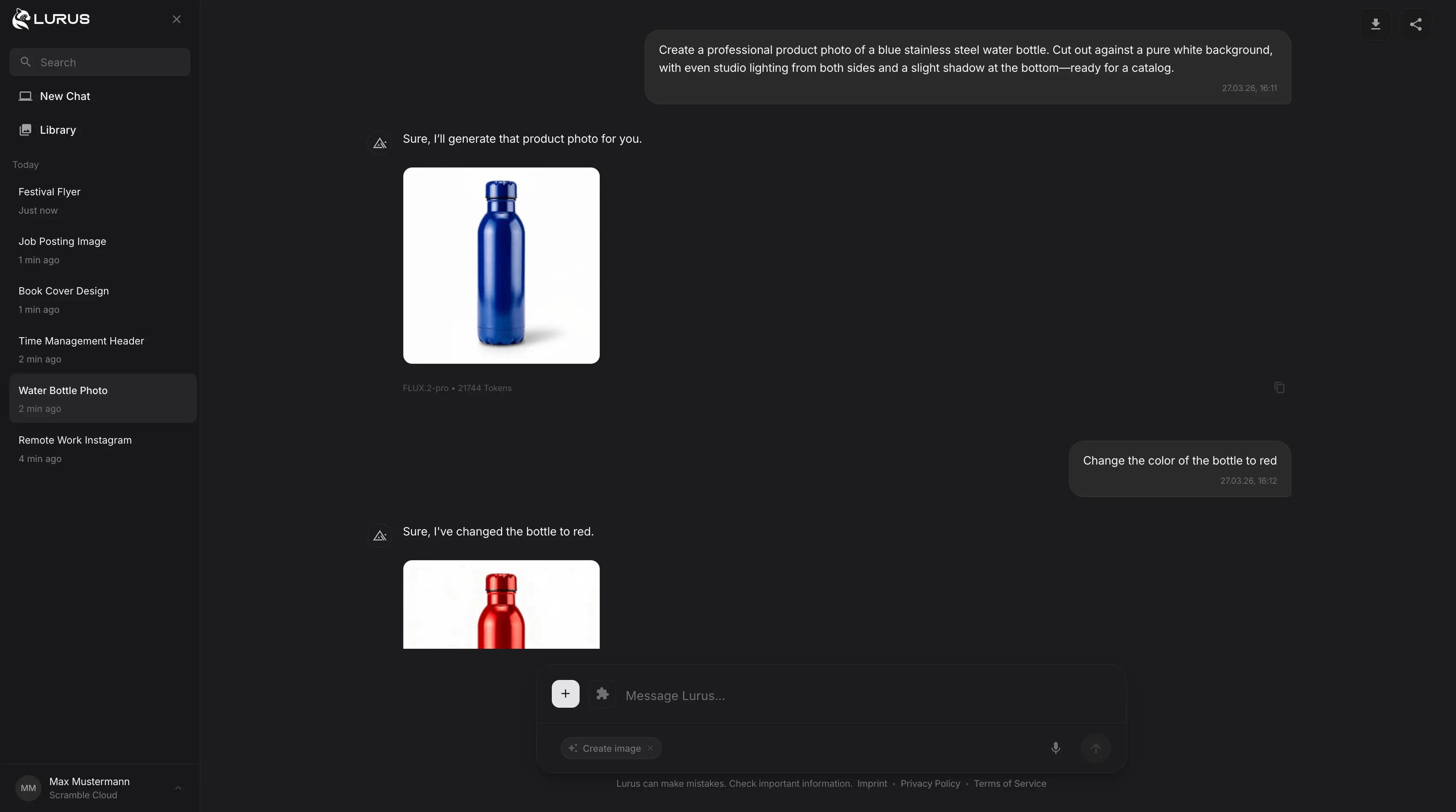 Lurus Image Generation – Create product image in chat